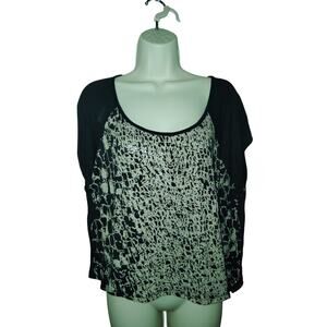 Guess Black & Gold Print Top Blouse  XL back crochet